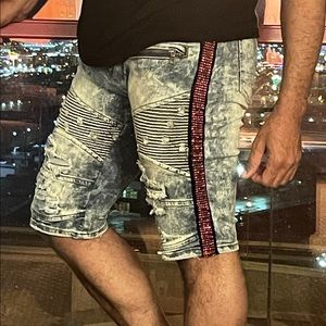 Distressed Side Stone Jean Shorts